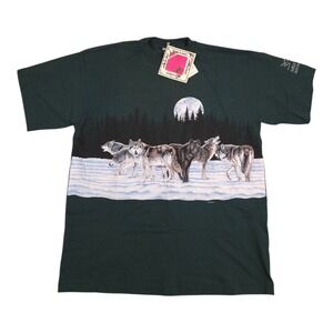 Vintage 1991 Habitat Snowy Wolf T Shirt Howling Mens‎ XL